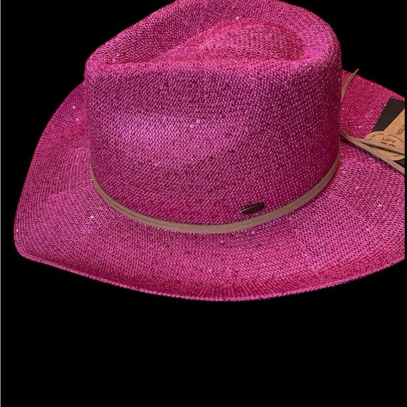 C.C. Western sequin pink hat suede band 
UPF 50+ ribbons inside to adjust size - Picture 4 of 4